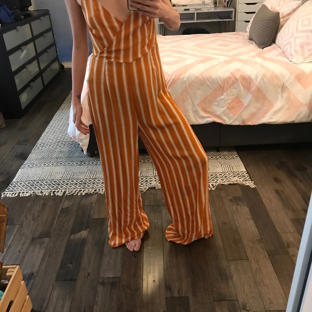 Mustard and white forever 21 jumpsuit